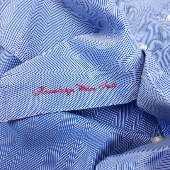 ROBERT GRAHAM Chevron Print Long Sleeve Button Down Dress Shirt Mens Medium Blue - Picture 8 of 12